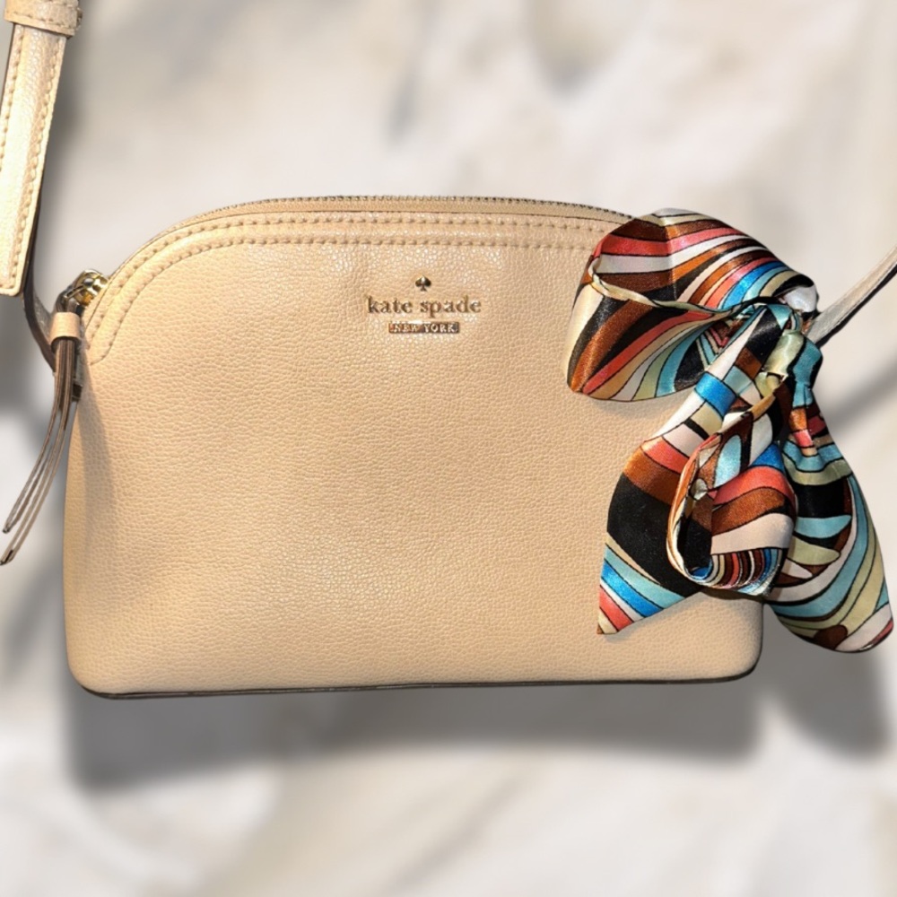 Kate Spade Dome Crossbody Bag in Beige with Colorful Scarf - Picture 2 of 4